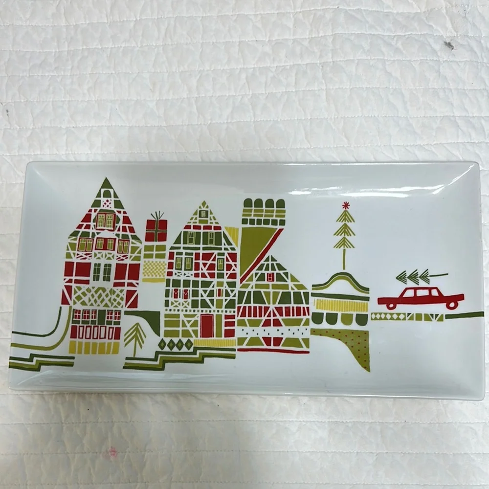Festive Rectangular Ceramic Tray with Holiday Design 15